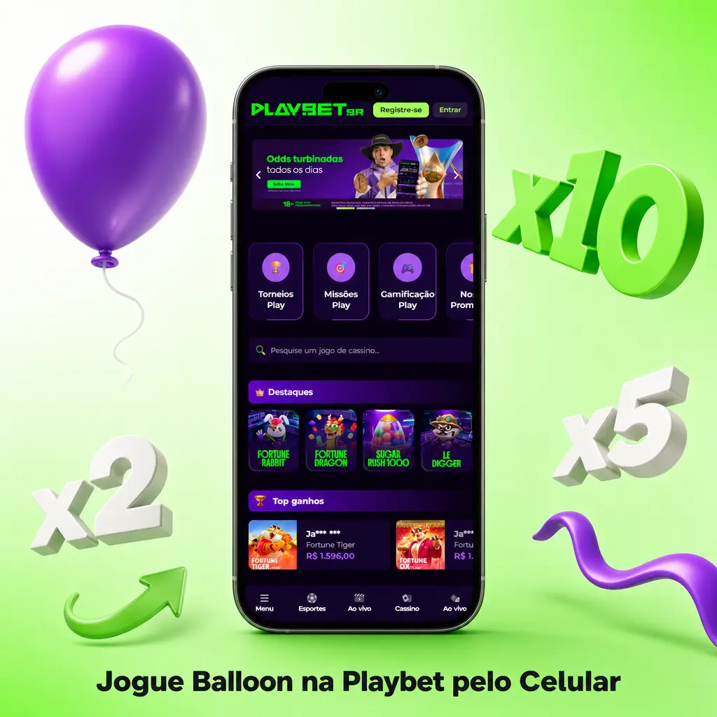 Jogue Balloon na Playbet pelo celular via navegador ou APK Android, com controles adaptados e saldo sincronizado.