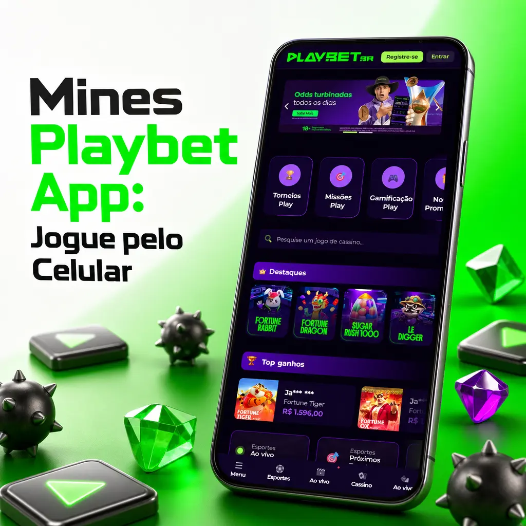 Jogue Mines no app Playbet pelo celular: aposte, deposite via Pix e saque direto no navegador ou APK Android.
